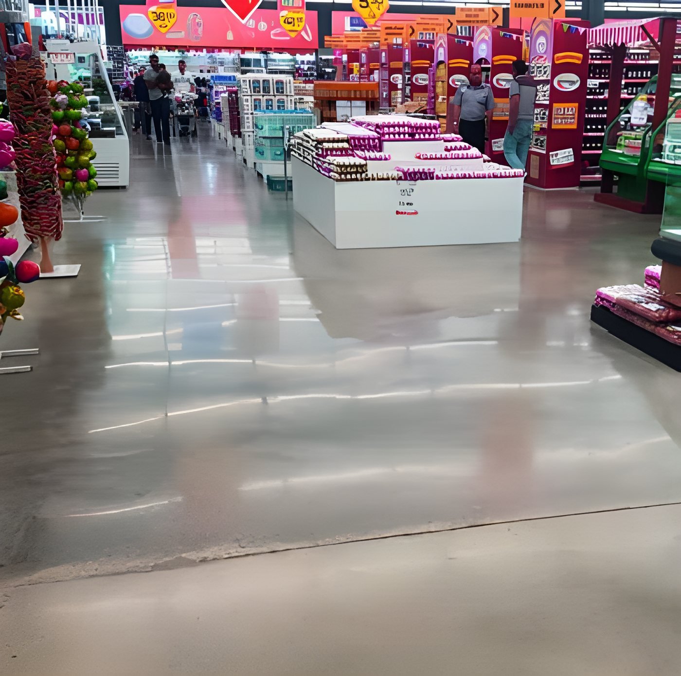 Alışveriş merkezinde parlatılmış beton zemin